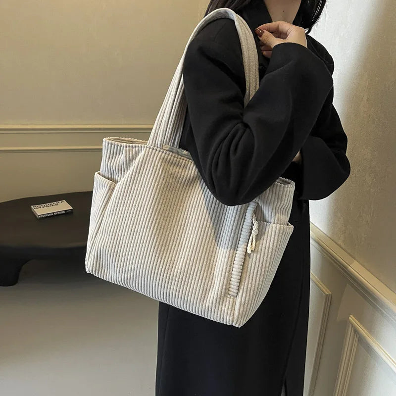 Autumn Winter Corduroy Tote Bag Korean Version Simple Handbag Women Large Capacity Versatile Casual Student Shoulder Bag Ita Bag