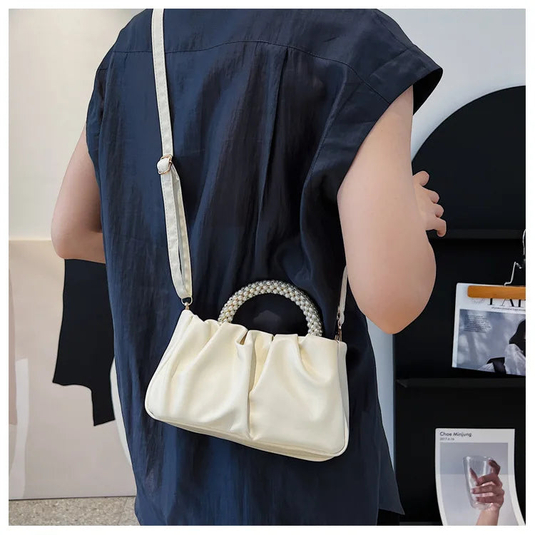 Solid Color Square Pleats Women's Bag Fashionable Cloud Bag, Stylish Soft Surface Handbag, Stylish Single Shoulder Messenger Bag