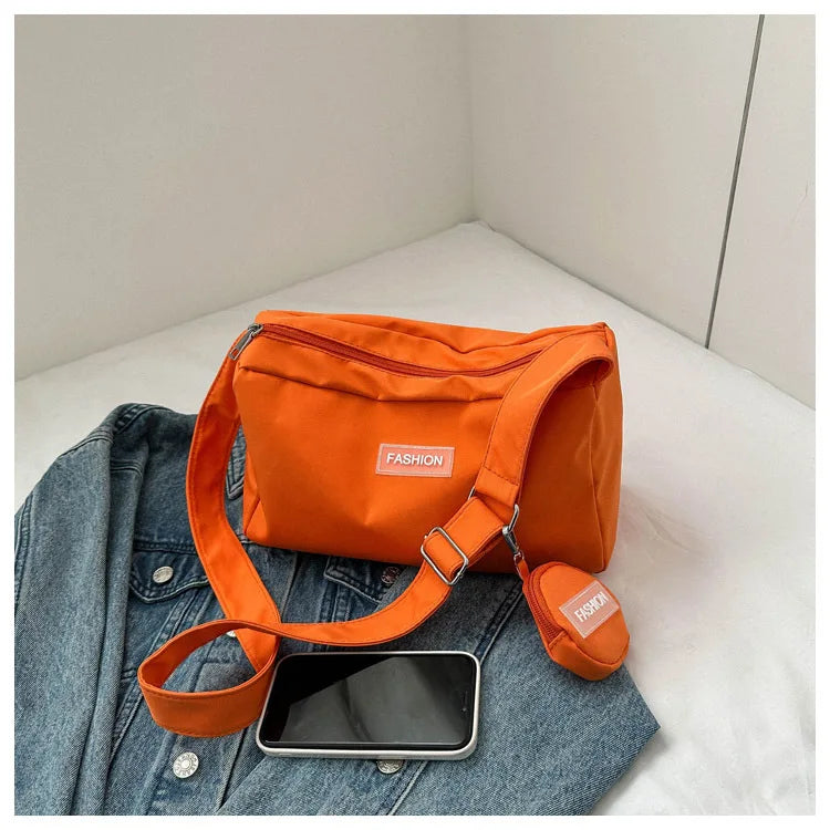Fashion Crossbody Bag with Round Small Pouch, Versatile Stylish Lightweight Oxford Shoulder Bag for Women Daily Use Work Travel