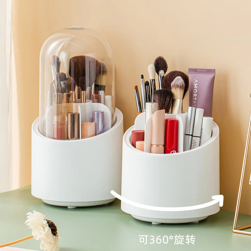 Desktop Cosmetic Brush Organizer 360° Rotating Makeup Brushes Holder 7 Grids Lipstick Eyebrow Pen Holder Eye Shadow Storage Box
