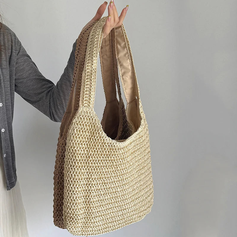 Fashion Straw Women Shoulder Bags Paper Woven Female Handbags Large Capacity Summer Beach Straw Bags Casual Tote Purses