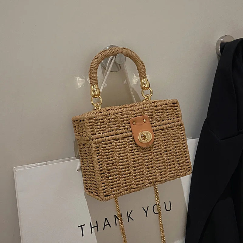 Summer Box Small Purse and Handbags For Women Rattan Straw Woven Crossbody Shoulder Bags Female Fashion Chain Travel Beach Bags
