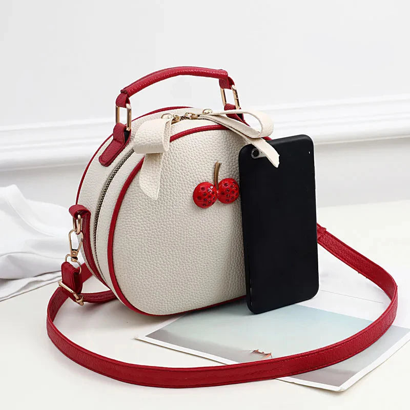 Litchi Pattern Contrast Cherry Small Purse and Handbags New Womens Sling-shoulder Crossbody Mobile Phone Bag