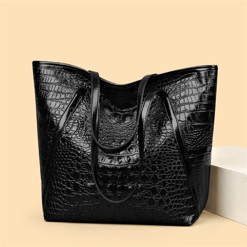 Simple Versatile Crocodile Print Tote Bag Large Capacity Fashion Handbag Vintage Design Shoulder Women's Bag