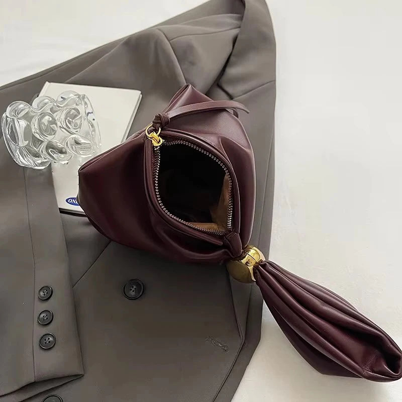 Design Mini PU Leather Dumpling Niche Clutch Bags for Women Fashion Knotted Female Retro Shoulder Bag Wrist Handbags and Purses