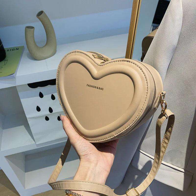 Fashion Heart Shape Crossbody Bags For Women New Solid Color PU Leather Shoulder Bag Casual Ladies Handbags Designer Female Bags