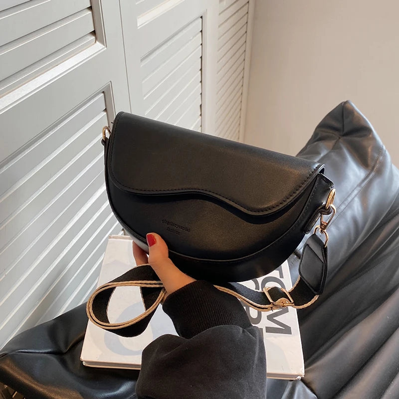 New Solid Color PU Leather Women's Crossbody Bag With Stylish Red Wide Shoulder Strap Shoulder Small Square Bag