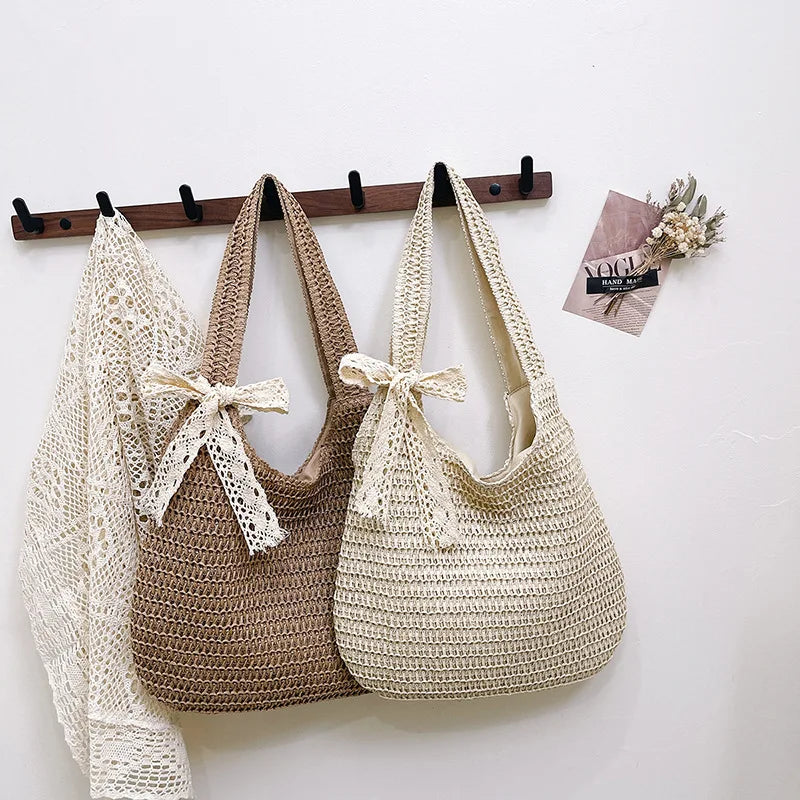 Fashion Straw Women Shoulder Bags Paper Woven Female Handbags Large Capacity Summer Beach Straw Bags Casual Tote Purses
