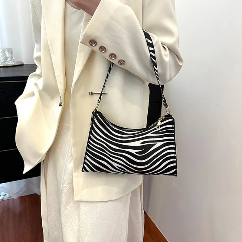Fashion Zebra Leopard Print Women Handbag PU Leather Underarm Shoulder Bags Female Daily Totes Purse