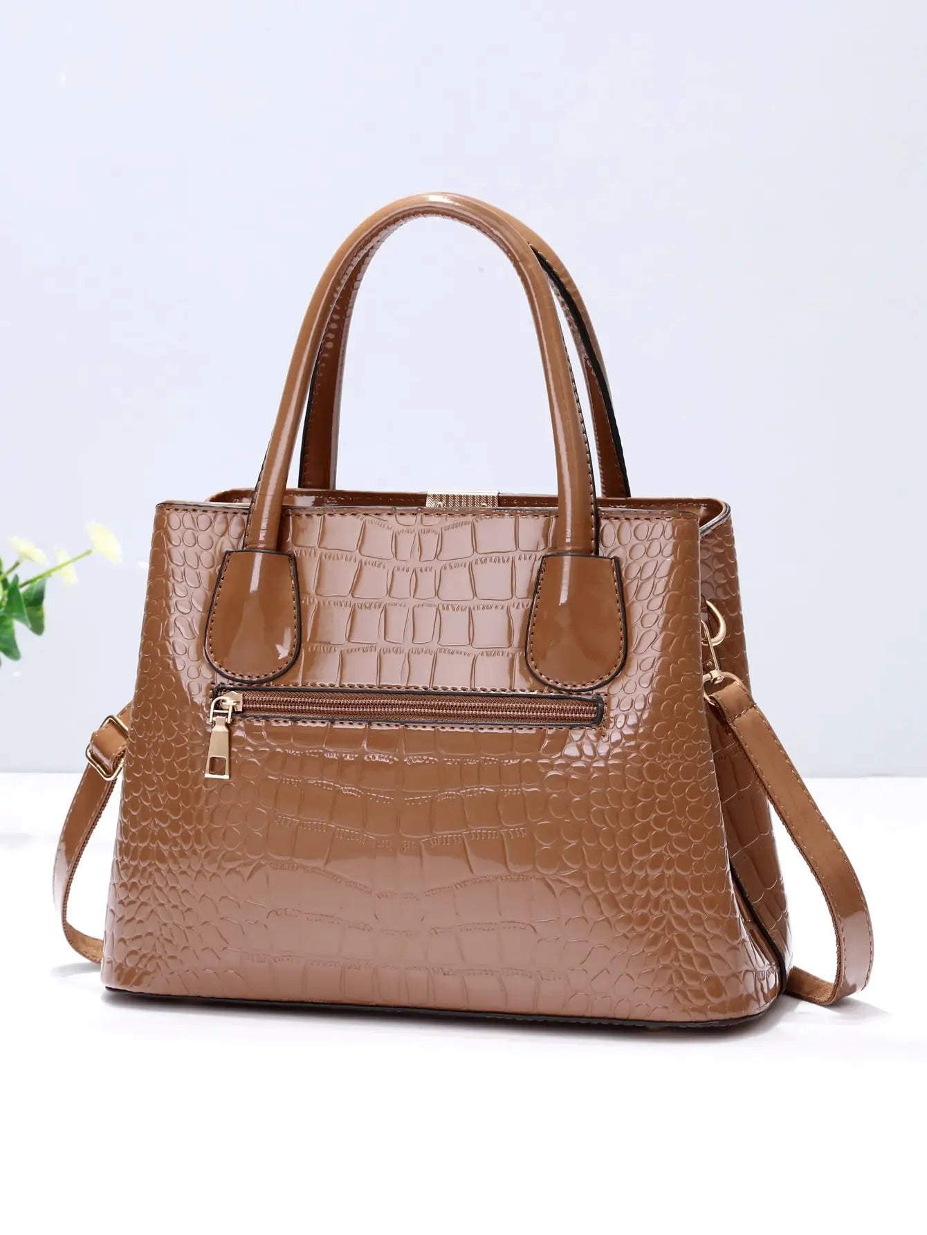 Ladies' shiny leather design solid color shoulder bag fashionable and simple large capacity shopping handbag
