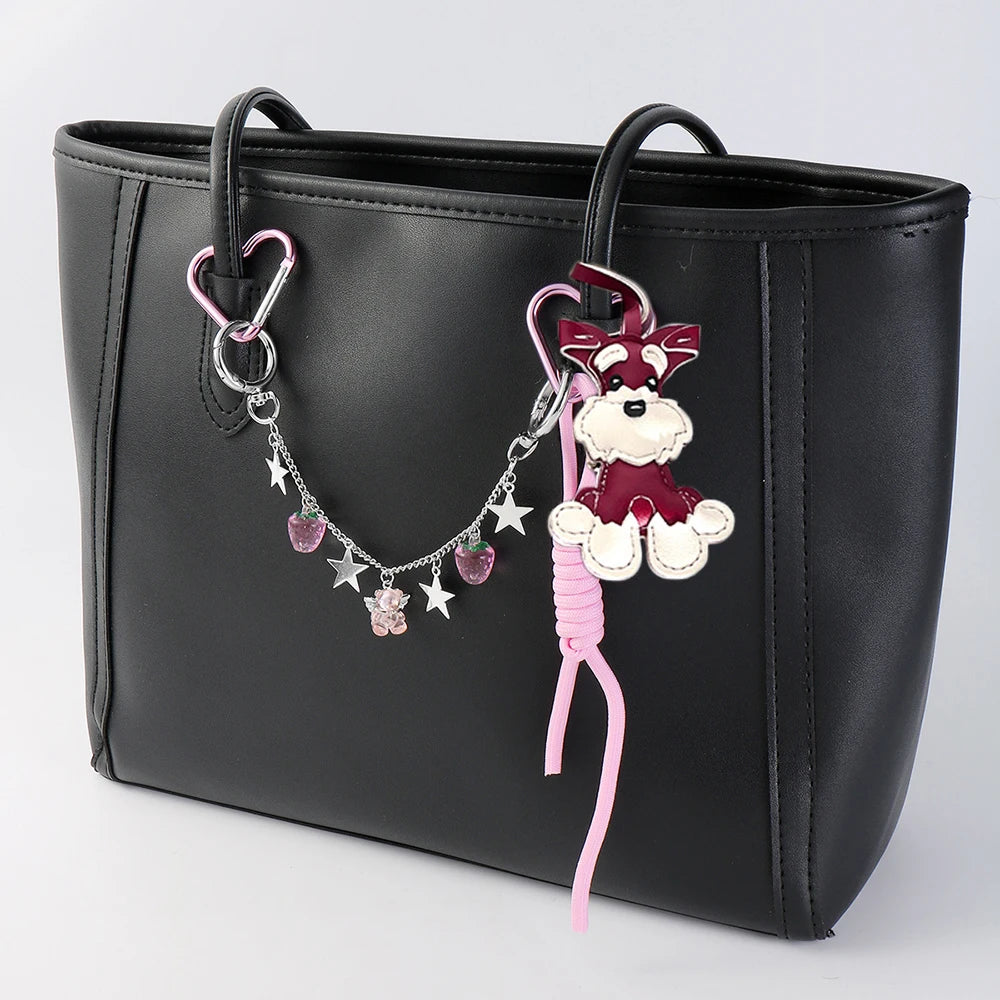 Women Bag Charms Dog Shaped Car Keychain Keyring Pandents Tote Bag Accessories Bag Pendant Handbag Rope 3D Gift Bag Ornament Y2K