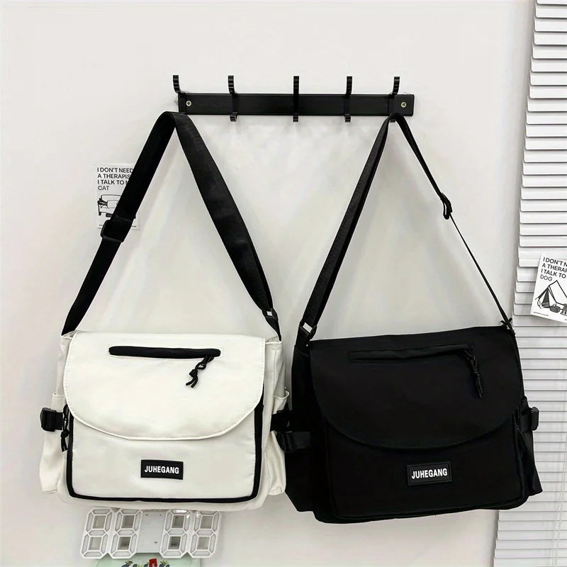 Trendy Nylon Messenger Bag, Large Capacity Crossbody Bag, Casual Flap Shoulder Bag for Teen Student School Bags Satchel