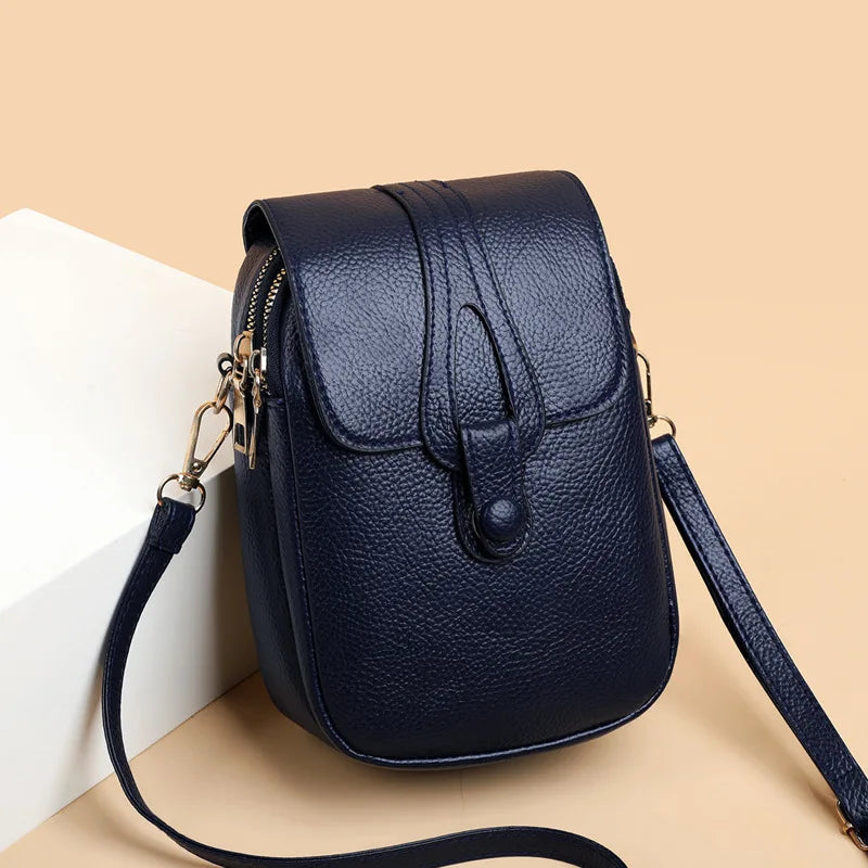 Mini Multifunctional Leather Shoulder Bag for Cellphone/Sport Cross Bags with Headphone Jack, Multi Layer Women's Bag with Cover