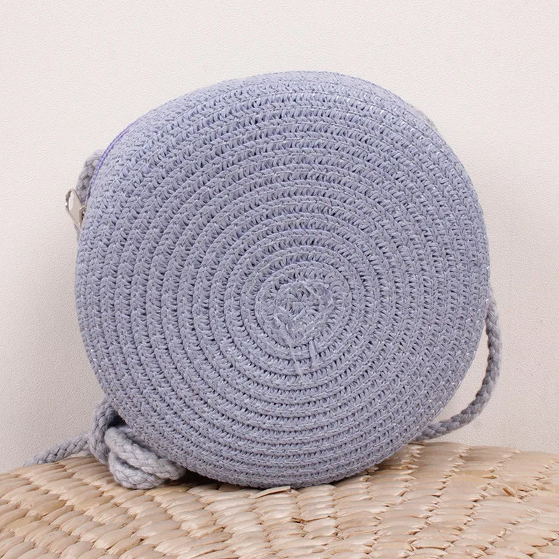 Round Straw Bag Women Woven Beach Crossbody Bag for Ladies Cute Shoulder Rattan Handmade Knitted Candy Color Small Handbag Bolsa