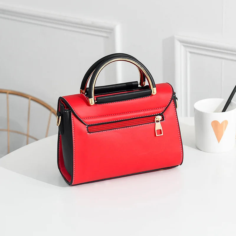 Color blocked women's buckle decorative handbag, women's small crossbody wallet, PU leather flip wallet