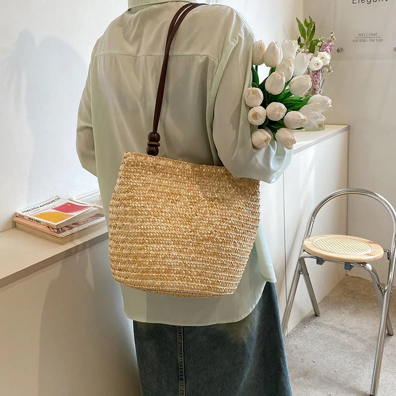 Casual Straw Woven Shoulder Bags, Wicker Handbags, Handmade Summer Beach Bag ,Women Travel ,Large Capacity, Rattan Totes