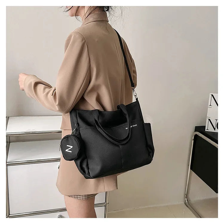 Oxford Design Double Sided Pocket Tote Bag Teen Women Large Capacity Handbag Single Shoulder Crossbody Bag with Round Coin Purse