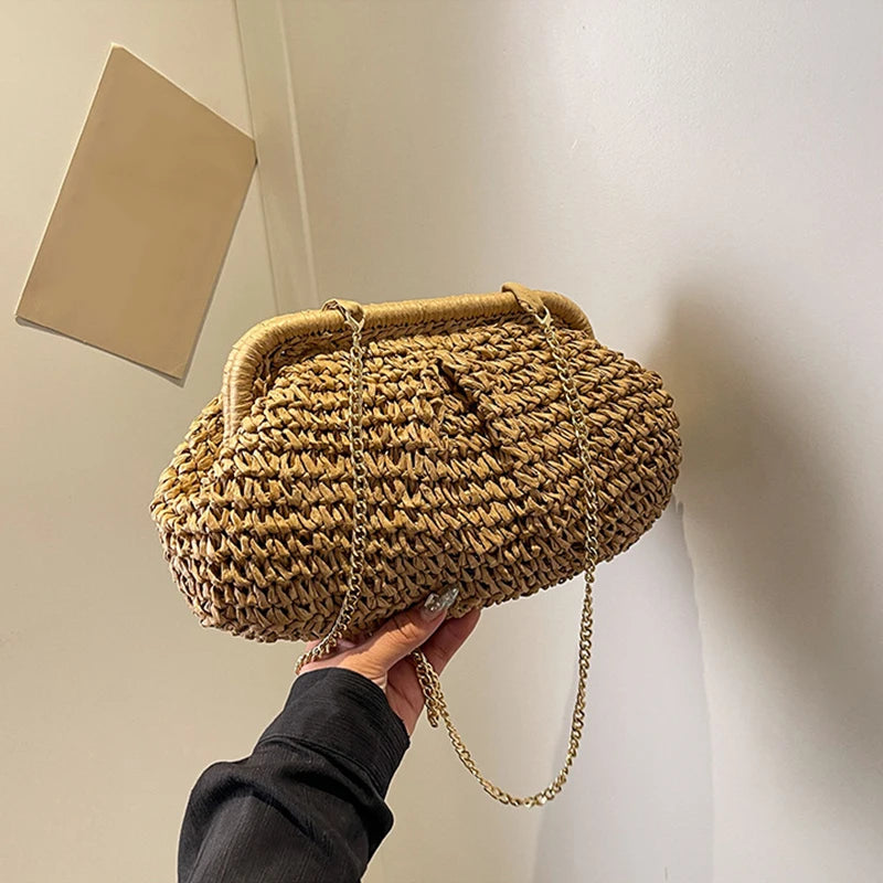Summer New Straw Weaving Crossbody Bag Fashionable and Casual Shell Bag Women's Shoulder Bag with Excellent Texture