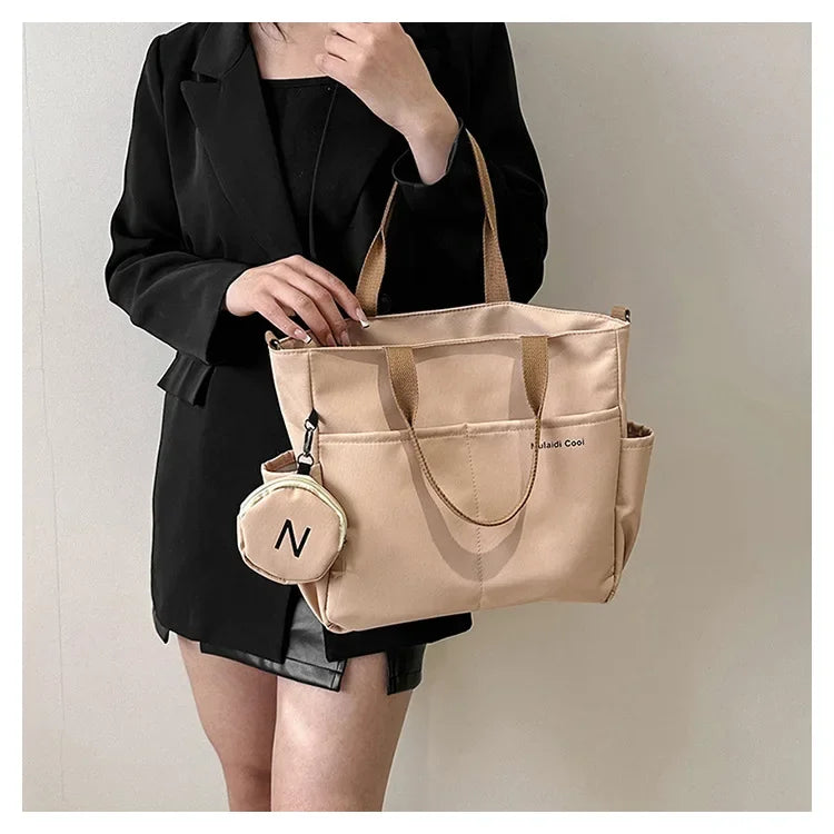Oxford Design Double Sided Pocket Tote Bag Teen Women Large Capacity Handbag Single Shoulder Crossbody Bag with Round Coin Purse