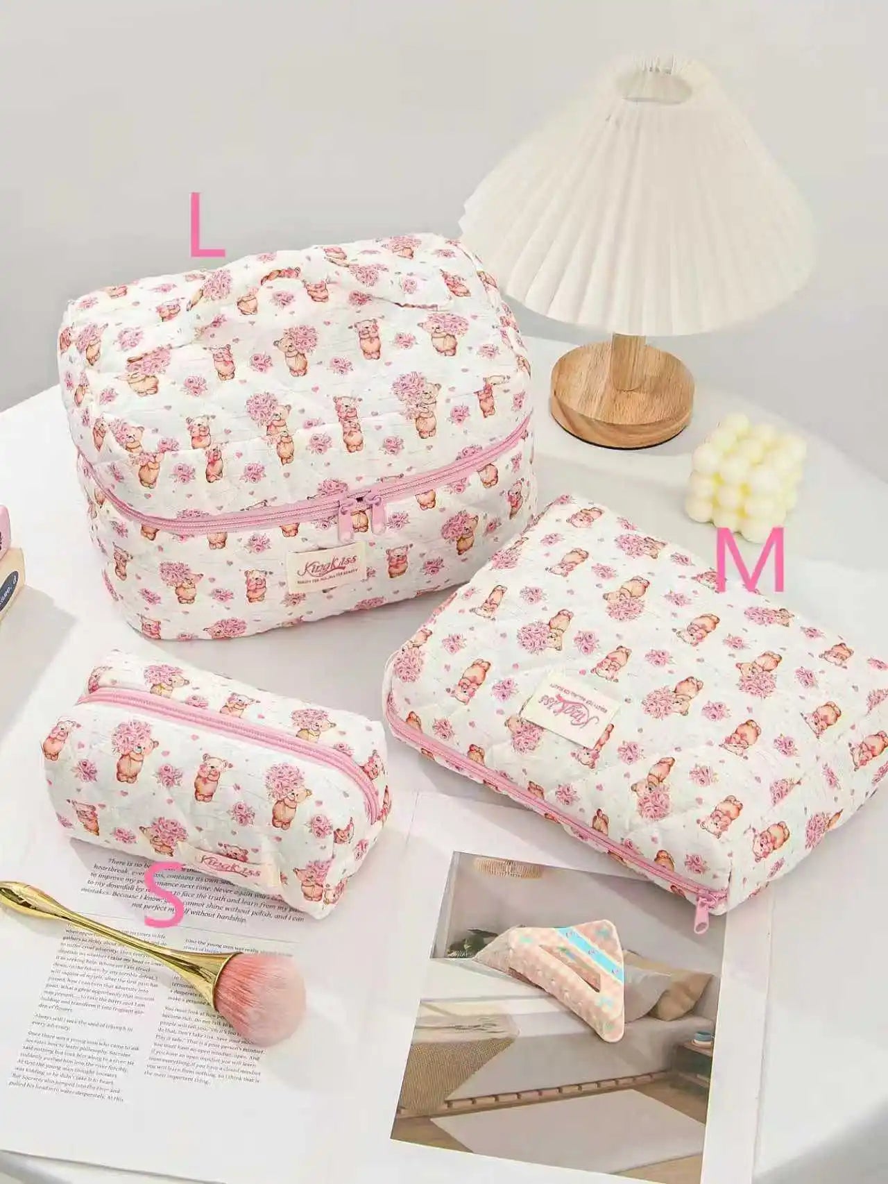 1pcs Cute Quilted Cotton Makeup Bag Women Zipper Cosmetic Organizer Cloth Handbag Box Shape Portable Toiletry Case for Girls