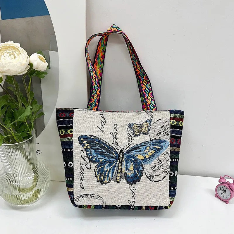 New Ethnic Style Shoulder Bag Office Handbag Student Canvas Embroidery Elephant  Casual Travel Storage Tote Bag For Women