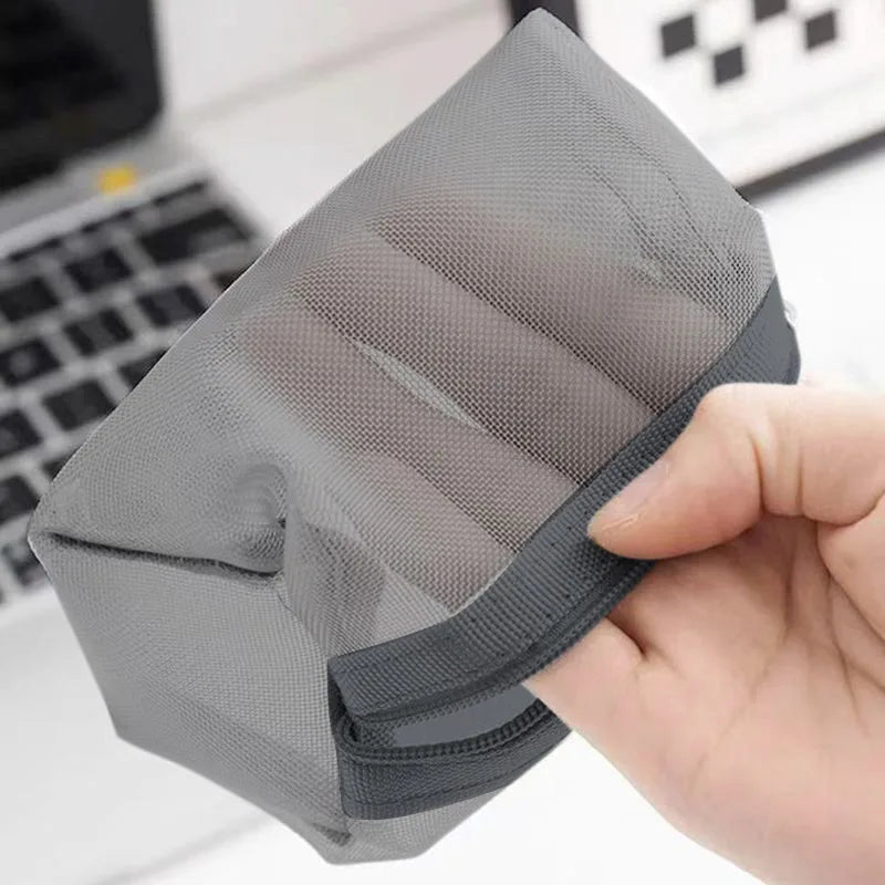 Mini Clear Nylon Mesh Cosmetic Bags Cute Women Small Lipstick Makeup Bags Pouch Data Line Key Earphone Organizer Case