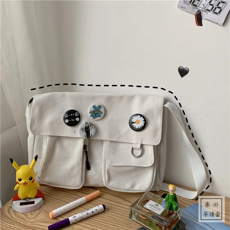 Canvas Crossbody Bags Youth Fashion Casual Large Capacity Ladies Shoulder Bag Solid Color Women Messenger Bag