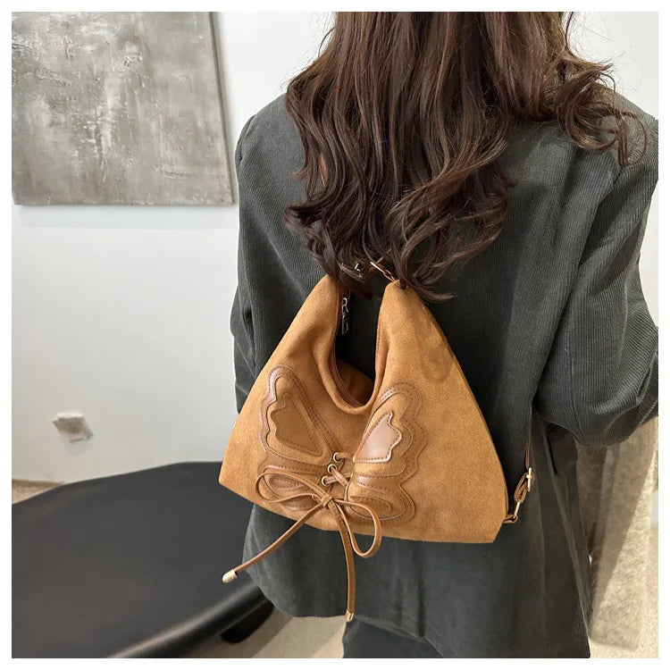 Large Capacity Bow Tie Backpack, New Retro Single Handbag Shoulder Messenger Bag, High Grade Matte Leather Tote Cross Body Bags