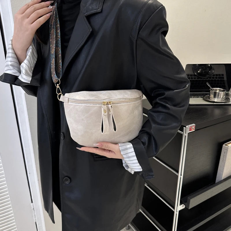 Stylish Hobo Solid Color Satchel Luxury Designer Chest Bag Women's PU Leather Waist Bags Wide Strap Fashion Fanny Shoulder Pack
