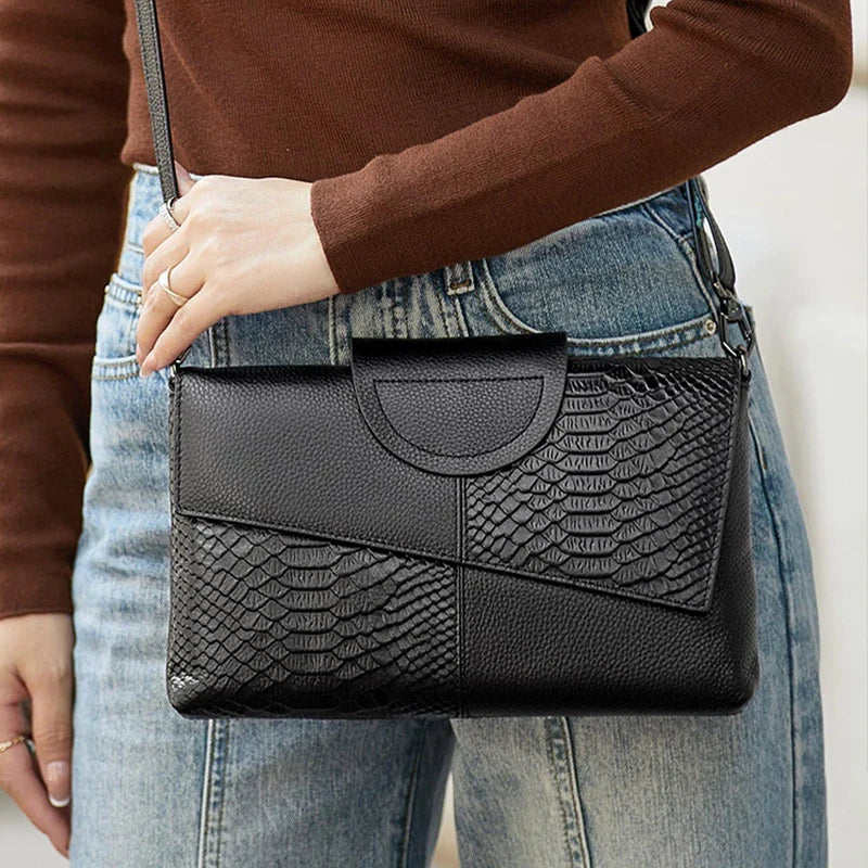 Stylish PU Synthetic Leather Women's Shoulder Crossbody Bag Fashion Casual Dinner Wedding Alligator Pattern Flap Handbag Purse