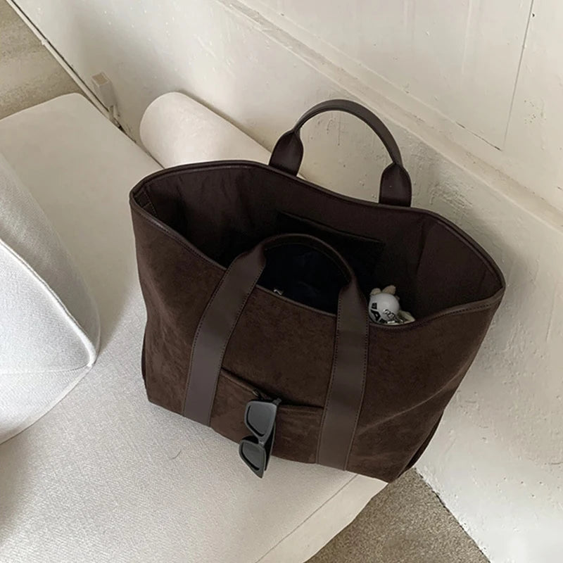 Vintage Suede Large Capacity Handbag Simple All-match Fashion Tote Bags Design Casual Top Handle Shoulder Bag For Women