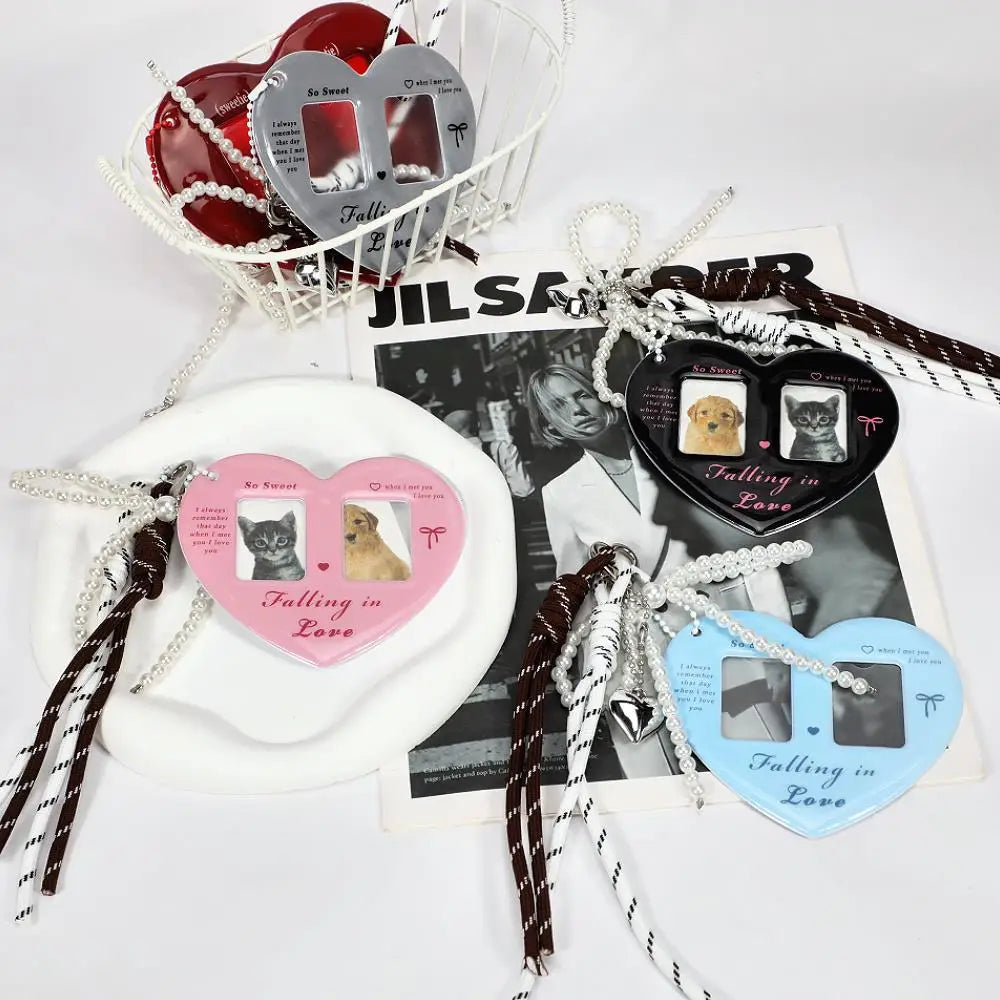 Y2K Red Heart 2 Inch Photo Card Holder Idol Photo Protective Display Sleeves INS Stationery Photo Frame New Bag Pendant Jewelry
