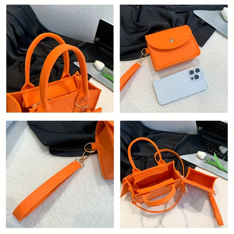 3pcs/set Embossed Women's Handbag Stylish Crossbody Bag Clutch and Wallet, Solid Color Square Shoulder Bag, Fabric for Daily Use