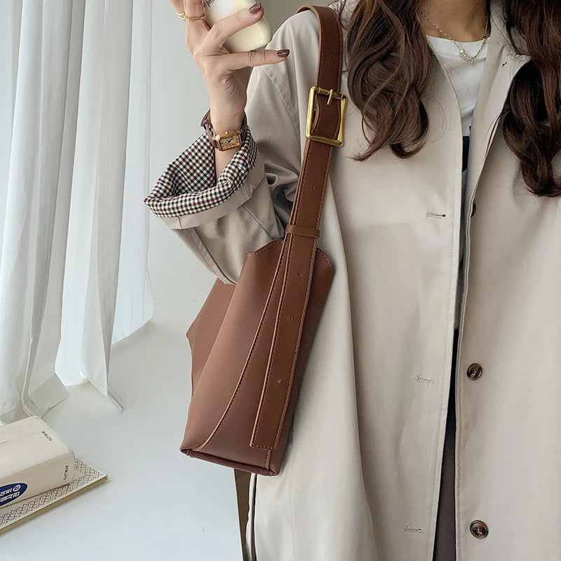 1Pcs All-Match Women Shoulder Bag Solid Fashion Handbag Crossbody Bag Women's Minimalist PU Leather Bag For Work