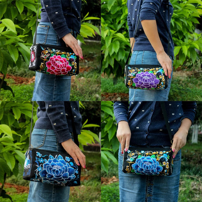 Women's Embroidered Flowers Canvas Shoulder Crossbody Bag Ladies Luxury Large Capacity Handbags and Purse Female Casual Totes