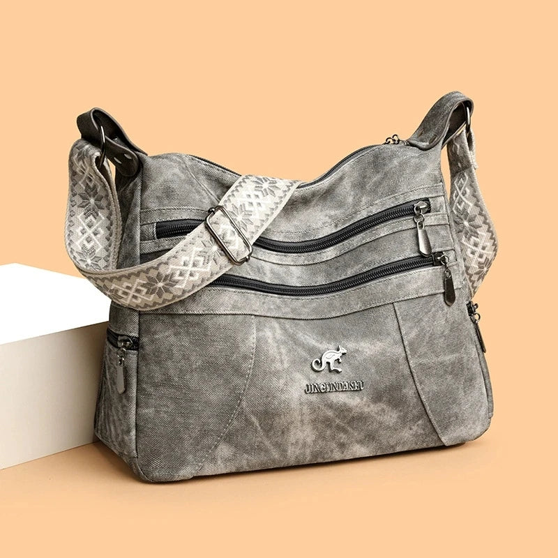 Vintage Style Shoulder Bag for Women Multi Layer Versatile Faux Leather Crossbody Bag Casual Handbag Purse with Zipper Closure