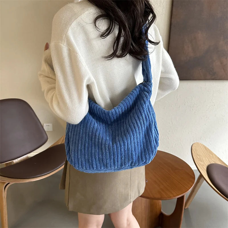 Winter Tote Bag for Women Large Capacity Handbags Casual Shoulder Bags Trend Female Corduroy Shopper Crossbody Bag