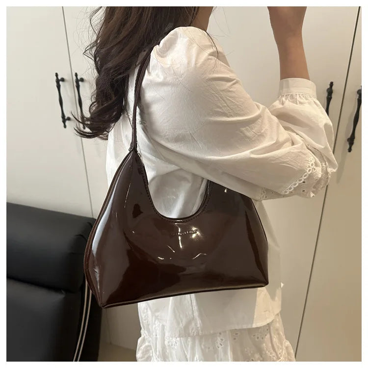 Solid Color Synthetic Leather Shoulder Underarm Bag, Retro Versatile Handbag Women Bag, Fashionable Daily Use Chic Handbag Purse