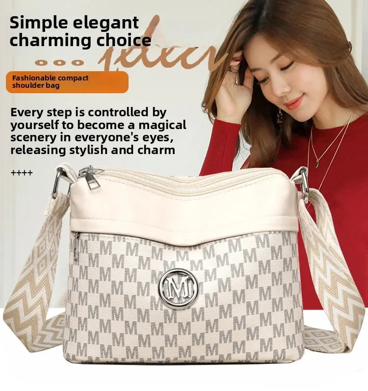 Classic Letter Patchwork Design Stylish Crossbody Bag Printed Three Layer Zipper Leather Shoulder Bag for Daily Use Work Outdoor