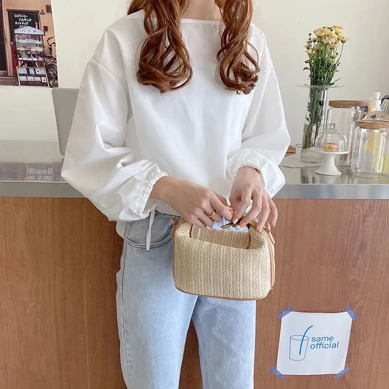 Straw Crossbody Bag For Women Fashion Bohemian Small Knitting Summer Purse And Handbag Ladies Casual Vacation Bucket Beach Bags