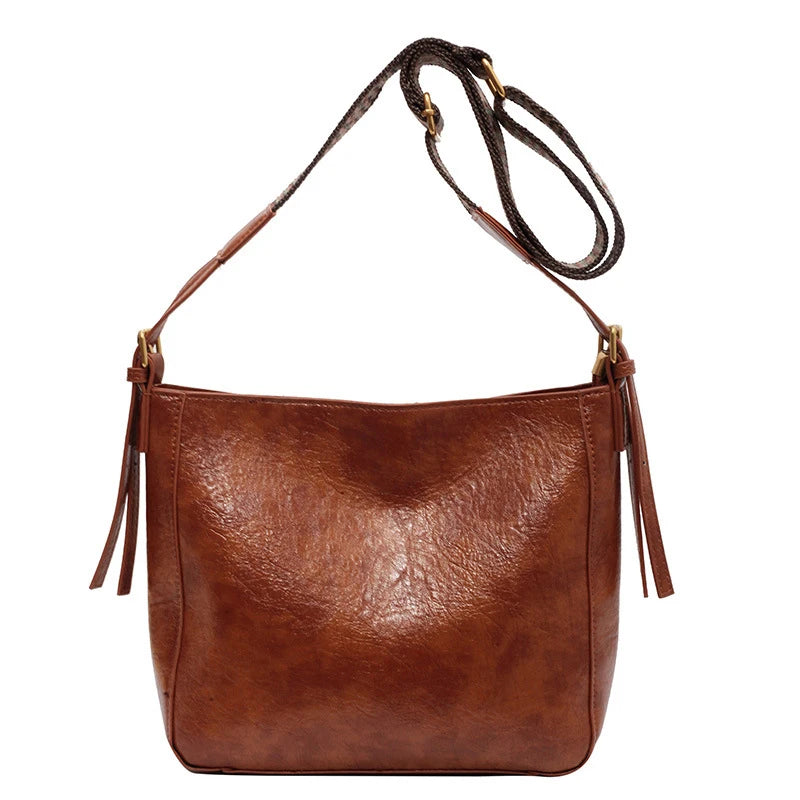 New Crossbody Bag PU Soft Leather Bag Women Fashion Simple Small Square Bag Retro Large Capacity Casual Shoulder Bag