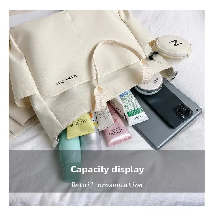 Oxford Design Double Sided Pocket Tote Bag Teen Women Large Capacity Handbag Single Shoulder Crossbody Bag with Round Coin Purse