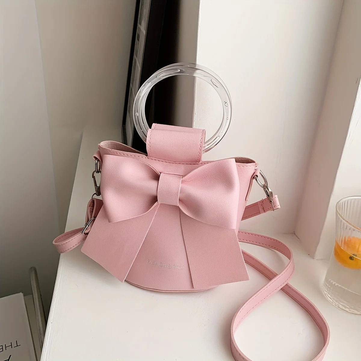 Stylish Women's Bucket Bag with Detachable Strap and Elegant Bow Accent Casual Shoulder Crossbody Bag, Summer Handbag Purse