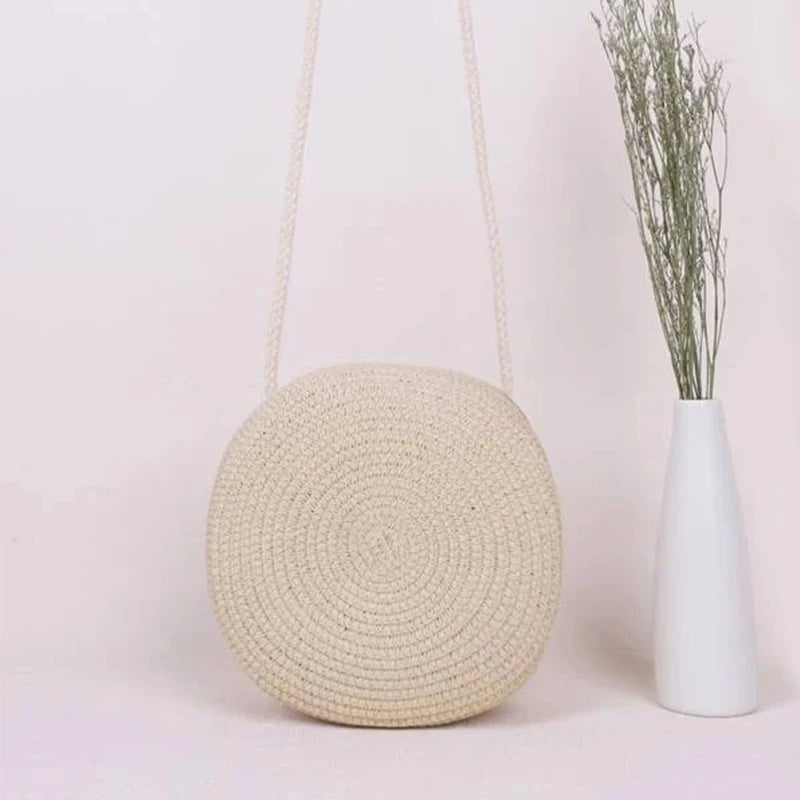 Round Straw Bag Women Woven Beach Crossbody Bag for Ladies Cute Shoulder Rattan Handmade Knitted Candy Color Small Handbag Bolsa