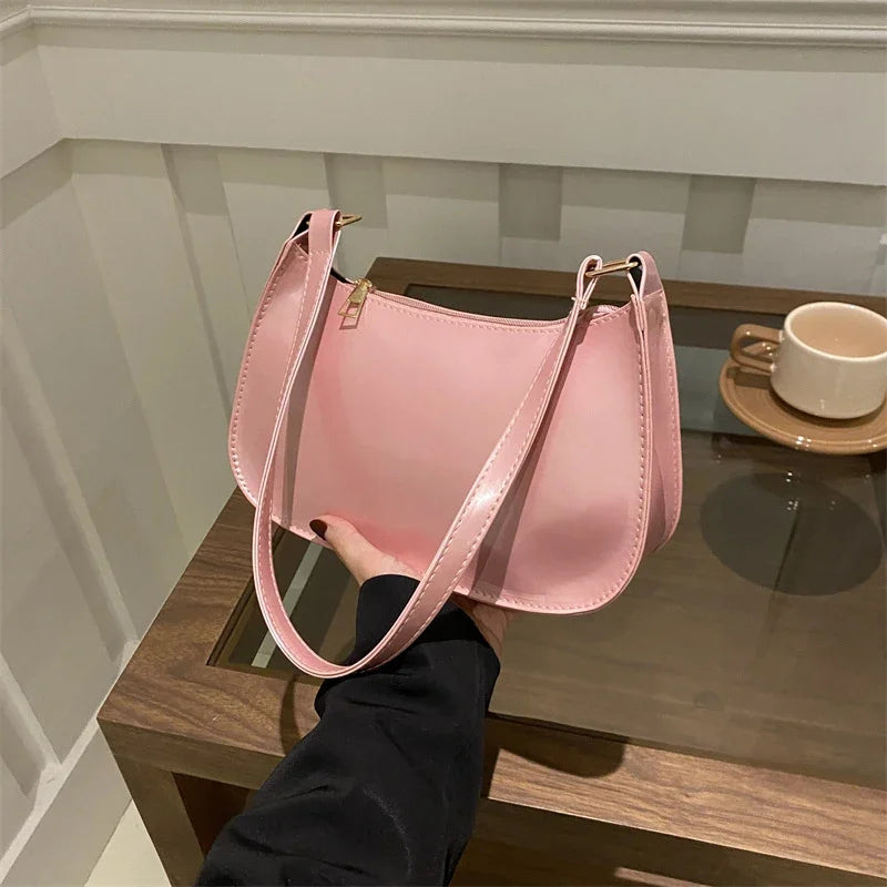 Retro Solid Color PU Leather Shoulder Bag Fashion Women's Handbags Casual Designer Hobos Underarm Bag, Suitable for Daily Use