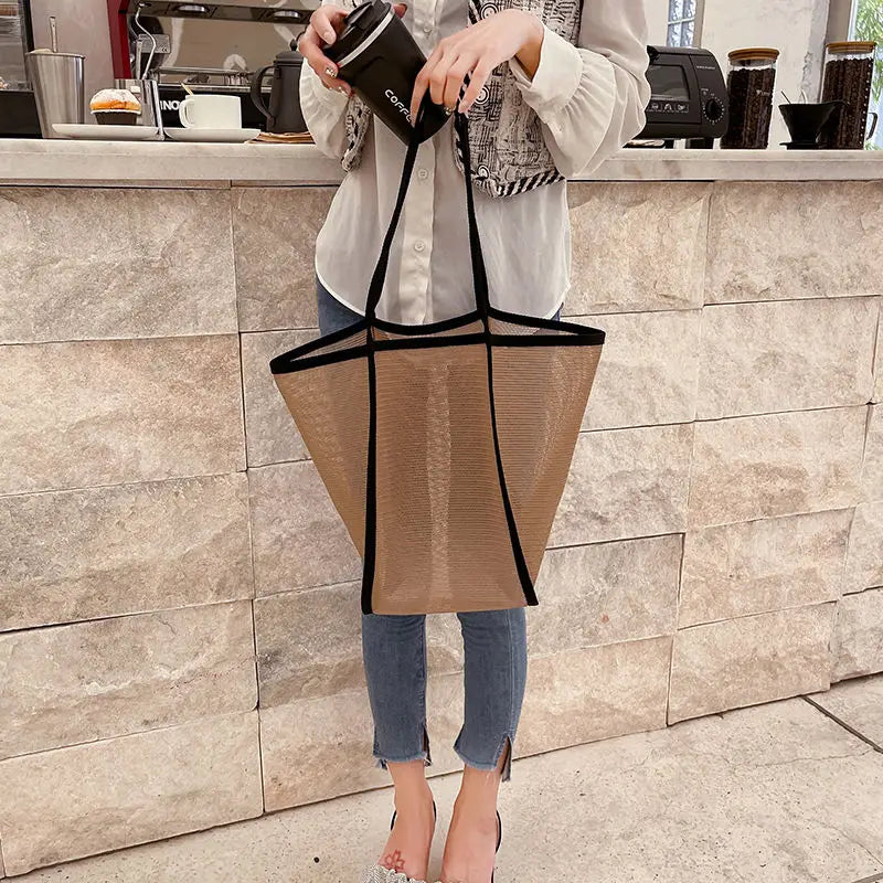 Fashion Large Capacity Handbag Mesh Hollow Out Design Beach Travel Package For Women Single Shoulder Bag Female Shopper Totes