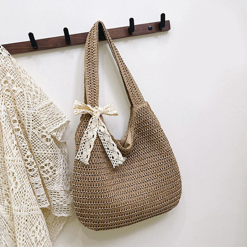Fashion Straw Women Shoulder Bags Paper Woven Female Handbags Large Capacity Summer Beach Straw Bags Casual Tote Purses