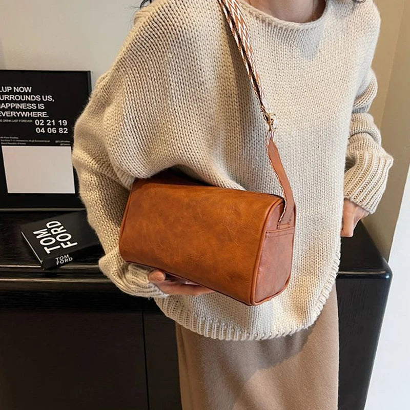 High Quality PU Leather, Wide Shoulder Strap Shoulder Bag ,Women Vintage Ladies Small Handbag ,Pillow Messenger Crossbody Bag