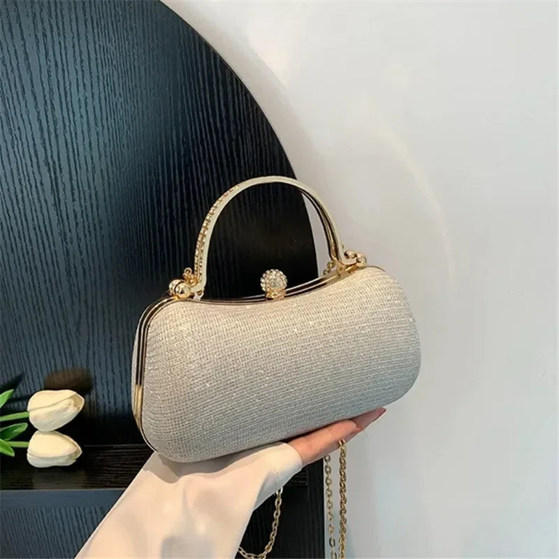 Shiny Mini Evening Bag, Rhinestone Chain Purse, Luxury Glitter Banquet Handbag, Perfect For Party, Wedding, Prom, Dinner/Banquet