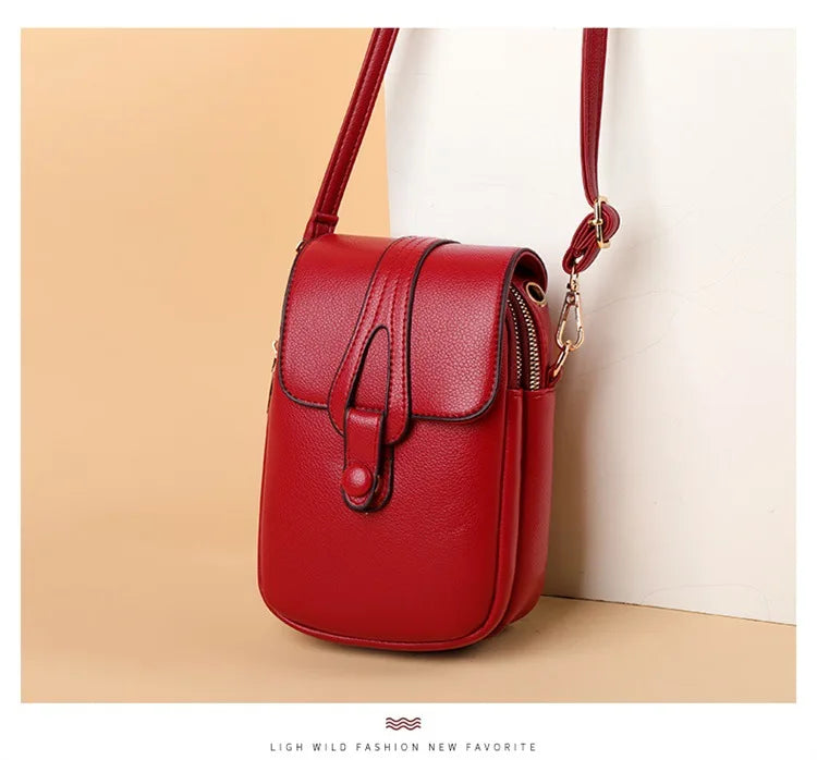 Mini Multifunctional Leather Shoulder Bag for Cellphone/Sport Cross Bags with Headphone Jack, Multi Layer Women's Bag with Cover